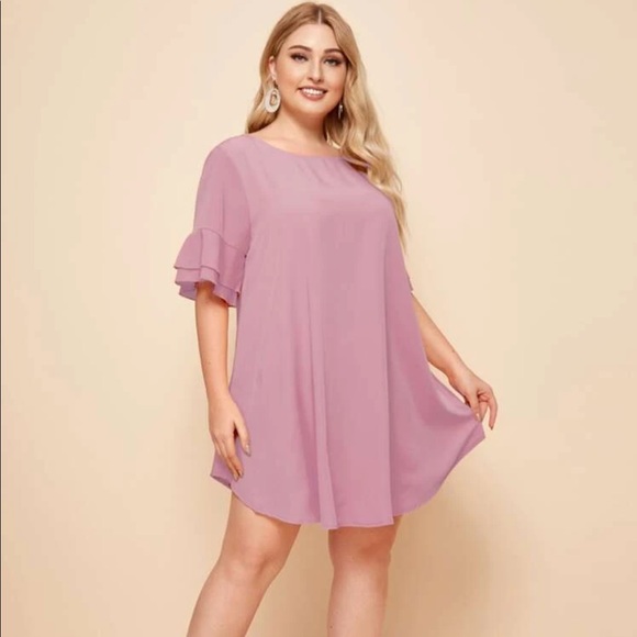 PLUS flutter short sleeve dress ruffle tiered - Picture 4 of 6